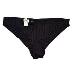 Aerie Black Waffle Cheeky Bikini Bottom XL Textured Stretch Swim